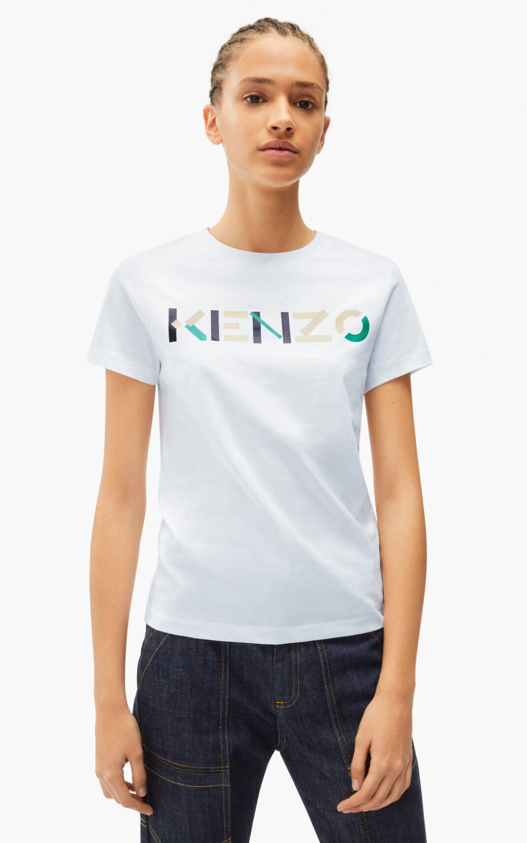 Kenzo with multicoloured logo Tişört Bayan Beyaz | 5391-CLKSO